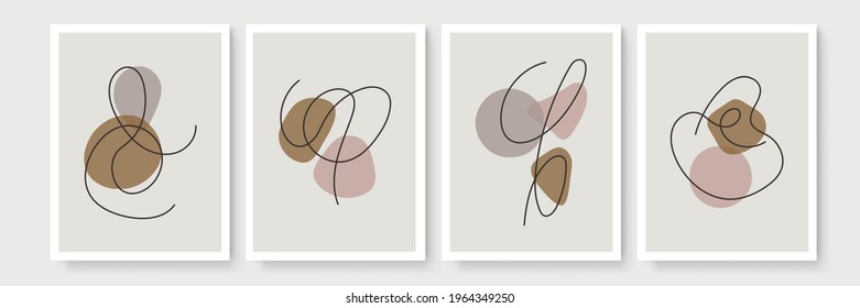 Botanical wall art vector set. Minimal and natural wall art. Boho foliage line art drawing with abstract shape. Abstract Plant Art design for print, wallpaper, cover. Modern vector illustration