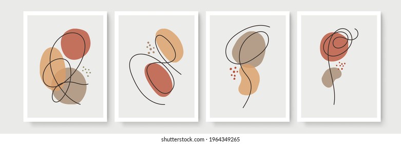 Botanical wall art vector set. Minimal and natural wall art. Boho foliage line art drawing with abstract shape. Abstract Plant Art design for print, wallpaper, cover. Modern vector illustration