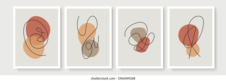Botanical wall art vector set. Minimal and natural wall art. Boho foliage line art drawing with abstract shape. Abstract Plant Art design for print, wallpaper, cover. Modern vector illustration