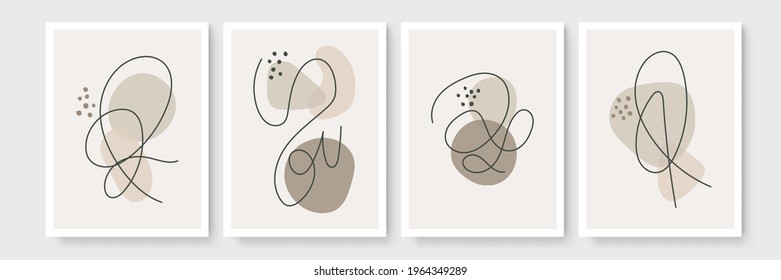 Botanical wall art vector set. Minimal and natural wall art. Boho foliage line art drawing with abstract shape. Abstract Plant Art design for print, wallpaper, cover. Modern vector illustration