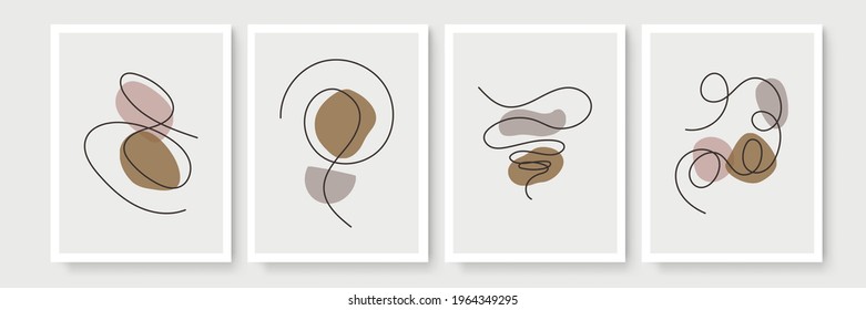 Botanical wall art vector set. Minimal and natural wall art. Boho foliage line art drawing with abstract shape. Abstract Plant Art design for print, wallpaper, cover. Modern vector illustration
