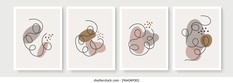 Botanical wall art vector set. Minimal and natural wall art. Boho foliage line art drawing with abstract shape. Abstract Plant Art design for print, wallpaper, cover. Modern vector illustration