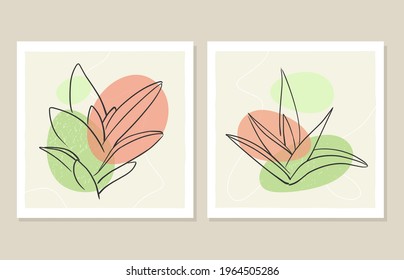 Botanical wall art vector set. Abstract pattern of flowers and branches. Vector illustration.