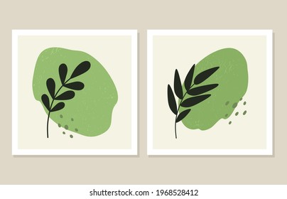 Botanical wall art vector set. Abstract pattern of flowers and branches for collages, posters, covers, ideal for wall decoration. Vector.