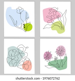 Botanical wall art vector set. Abstract Plant Art design of flowers and branches for collages, for print, cover, wallpaper, Minimal and natural wall art. Vector illustration.
