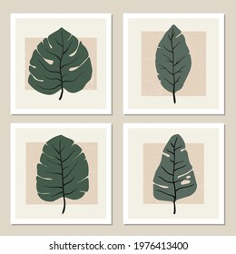 Botanical wall art vector set. Abstract pattern of flowers and branches for collages, posters, covers, ideal for wall decoration. Vector.