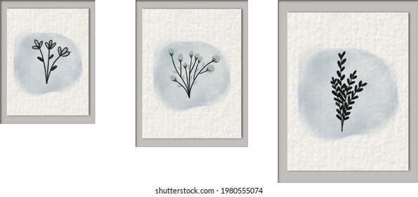 Botanical wall art vector set. Abstract arts background  Hand drawn textures for wall decoration  invitation  cards  banner and poster.