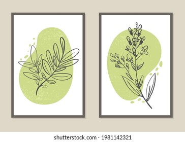 Botanical wall art vector set. Abstract pattern of flowers for collages, posters, covers, ideal for wall decoration. Vector. 