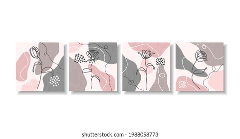 Botanical wall art vector set. Foliage line art drawing with abstract shape. Abstract Plant Art design for print, cover, wallpaper, Minimal and natural wall art. Vector illustration.