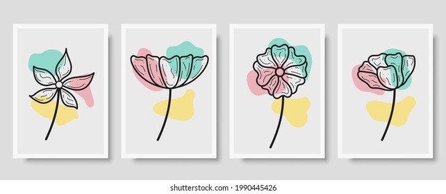 Botanical wall art vector set. Floral and Foliage line art drawing with abstract shape. Abstract Plant Art design for print, cover, wallpaper, Minimal and natural wall art. Vector illustration.