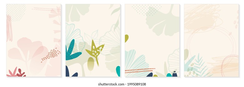 Botanical wall art vector set. Foliage line art drawing with abstract shape. Abstract Plant Art design for print, cover, wallpaper, Minimal and natural wall art. Vector illustration