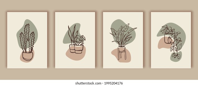 Botanical wall art vector set. Background with elements of tropical leaves and abstract shapes, modern graphic design for print,  wallpaper. 