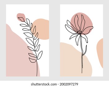 Botanical wall art vector set. Skin tone boho foliage line art drawing with abstract shape. Abstract Plant Art design for print, cover, wallpaper, Minimal and natural wall