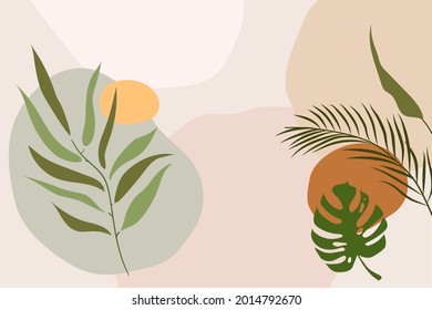 Botanical wall art vector set. Foliage line art drawing with abstract shape. Abstract Plant Art design for print, cover, wallpaper, Minimal and natural wall art. Vector illustration-03
