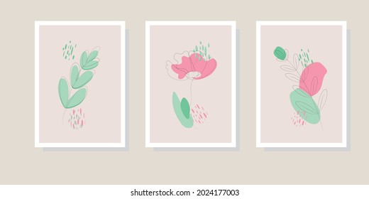 Botanical wall art vector set. Foliage line art drawing with abstract shape. Abstract Plant Art design for print, cover, wallpaper, Minimal and natural wall art. Vector illustration.
