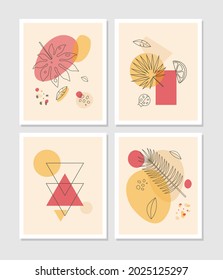 Botanical wall art vector set. Foliage line art drawing with abstract shape. Abstract Plant Art design for print, cover, wallpaper, Minimal and natural wall art. Vector illustration.