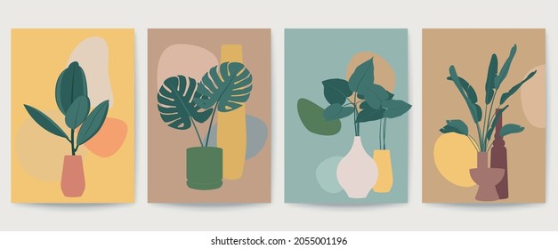 Botanical wall art vector set. Art drawing with abstract shape. Abstract Plant Art design for print, cover, wallpaper, Minimal and natural wall art. Vector illustration.