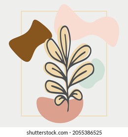 Botanische Wandkunst, Vektorset. Blumenzeilenzeichnung mit abstrakter Form. Abstraktes Pflanzendesign für Druck, Deckel, Tapeten, Minimale und natürliche Wandkunst.