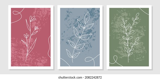 Botanical wall art vector set. Foliage line art drawing with abstract shape. Abstract Plant Art design for print, cover, wallpaper, Minimal and natural wall art. Vector illustration.