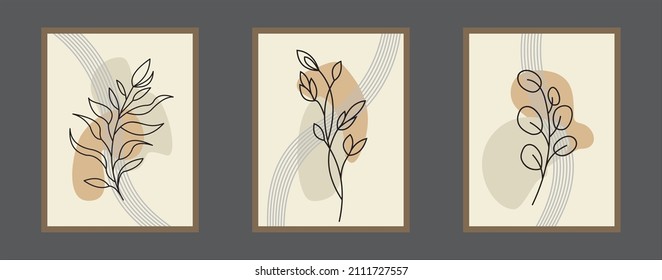 Botanical wall art vector set.  Abstract Plant Art design for print, cover, wallpaper, Minimal and natural wall art.