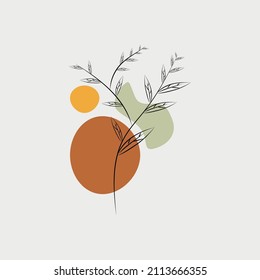 Botanical wall art vector set. Earth tone boho foliage line art drawing with abstract shapes. Abstract Plant Art Designs for prints, covers, wallpapers, Minimal and natural wall art.