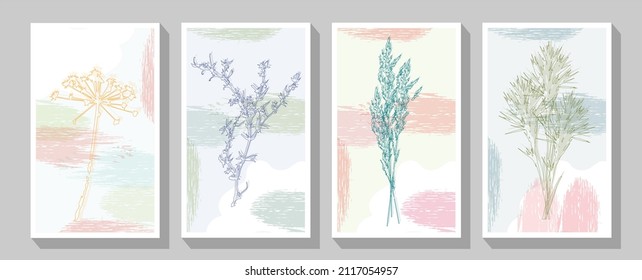 Botanical wall art vector set. Bohemian line art drawing with abstract shape. Abstract Plant Art design for print, cover, wallpaper, Minimal and natural wall art.