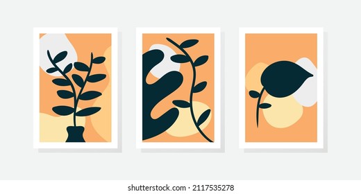 Conjunto de vectores de arte mural botánico. Dibujo de líneas de follaje dorado con acuarela. Resumen Diseño de arte vegetal para impresiones enmarcadas en la pared, impresiones de lona, afiche, decoración casera, cubierta, papel pintado.