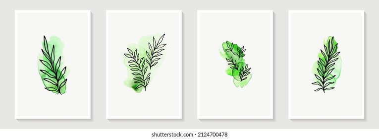 Botanische Wandkunst, Vektorset. Tropische Blattlinie-Kunstzeichnung mit abstrakter Form. Abstrakte Pflanzenkunst-Design für Druck, Deckel, Tapete, Minimal- und natürliche Wanddekoration, Plakat, Broschüre