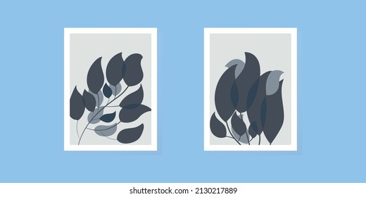 Botanical wall art vector set. Line art leaves drawing with abstract shapes. Abstract Plant Art Designs for prints, covers, wallpapers, Minimal and natural wall art. Vector illustration.