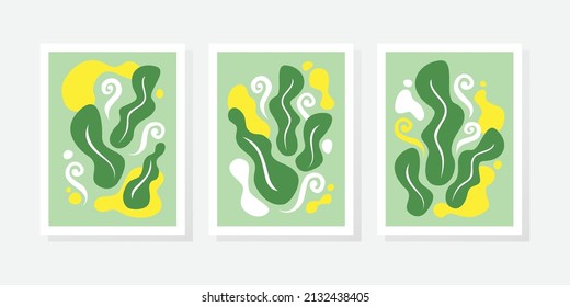 Botanical wall art vector set. Golden foliage line art drawing with watercolor. Abstract Plant Art design for wall framed prints, canvas prints, poster, home decor, cover, wallpaper.