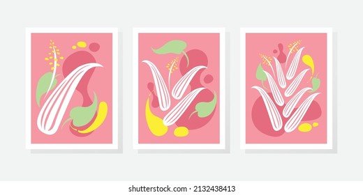 Conjunto de vectores de arte mural botánico. Dibujo de líneas de follaje dorado con acuarela. Resumen Diseño de arte vegetal para impresiones enmarcadas en la pared, impresiones de lona, afiche, decoración casera, cubierta, papel pintado.