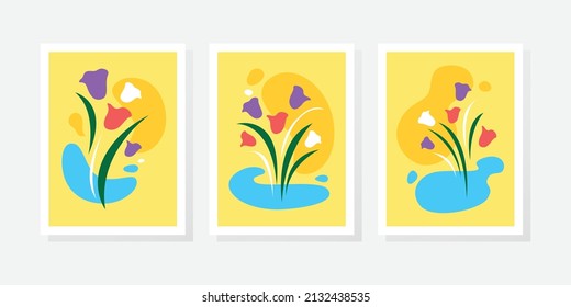 
Botanical wall art vector set. Golden foliage line art drawing with watercolor. Abstract Plant Art design for wall framed prints, canvas prints, poster, home decor, cover, wallpaper.