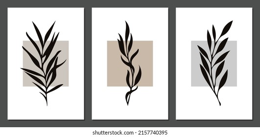 Botanical wall art vector set. Abstract Plant Art design for wall framed prints, canvas prints, posters, home decor, covers, and wallpaper. minimalist arts.