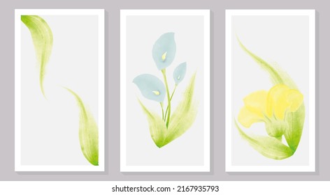 Botanical wall art vector set with watercolor vector effect. Wall art for bedroom, Living room and office decor. Watercolor hand painting design for wall decor, cover, poster and wallpaper. 
