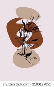 Botanical wall art vector set. boho Foliage line art drawing with abstract shape. Abstract Plant Art design for print, cover, wallpaper, Minimal and natural wall art.
