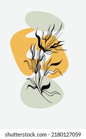 Botanical wall art vector set. boho Foliage line art drawing with abstract shape. Abstract Plant Art design for print, cover, wallpaper, Minimal and natural wall art.