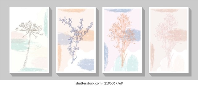 Botanical wall art vector set. Bohemian line art drawing with abstract shape. Abstract Plant line art design for print, cover, wallpaper, Minimal and natural wall art.