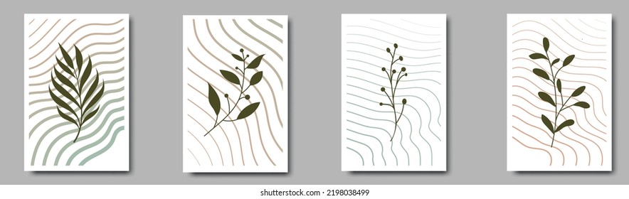 Botanical wall art vector set. Abstract Plant Art design for wall framed prints, canvas prints, poster, home decor, cover, wallpaper.