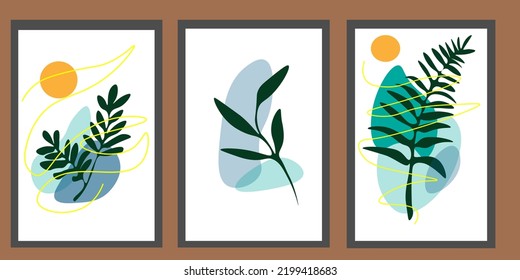 Botanical wall art vector set. Abstract Plant Art design for print, cover, wallpaper, Minimal and natural wall art. Vector illustration