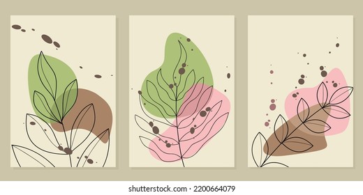 Botanical wall art vector set. Foliage line art drawing. design for print, home decor, cover, wallpaper, natural wall art. Vector illustration