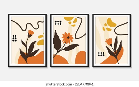 Botanical wall art vector set. Floral and Foliage line art drawing with abstract shape. Abstract Plant Art design for print, cover, wallpaper, Minimal and natural wall art. Vector illustration.