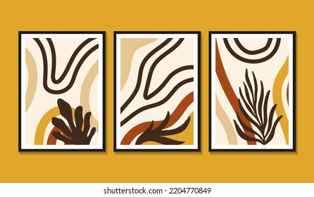 Botanical wall art vector set. Floral and Foliage line art drawing with abstract shape. Abstract Plant Art design for print, cover, wallpaper, Minimal and natural wall art. Vector illustration.