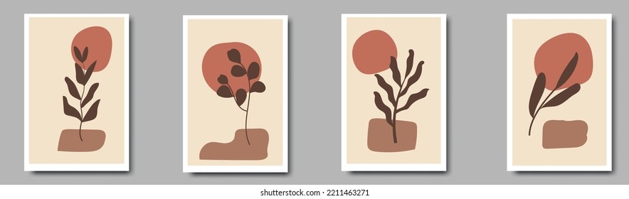 Conjunto de vectores de arte mural botánico. Muros de arte minimalista y natural.