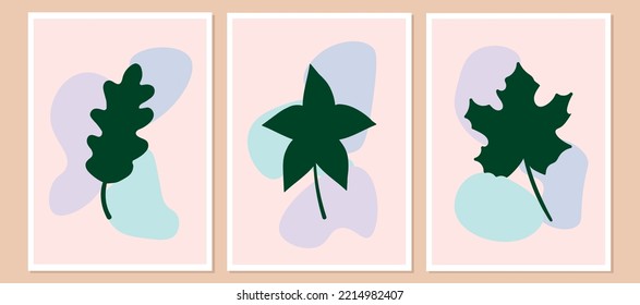 Botanical wall art vector set with abstract shape. Abstract Plant Art design for wall decor. Minimal and natural wall art. Vector illustration.