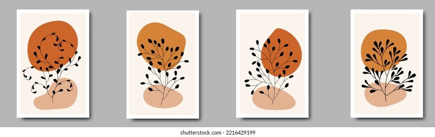 Conjunto de vectores de arte mural botánico.
