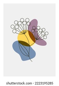 Conjunto de vectores de arte mural botánico. Dibujo artístico de línea de follaje con forma abstracta. Resumen Diseño de arte vegetal para impresión, cubierta, papel pintado, arte de pared mínimo y natural. Ilustración vectorial.
