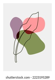 Botanical wall art vector set. Foliage line art drawing with abstract shape. Abstract Plant Art design for print, cover, wallpaper, Minimal and natural wall art. Vector illustration.