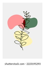 Botanical wall art vector set. Foliage line art drawing with abstract shape. Abstract Plant Art design for print, cover, wallpaper, Minimal and natural wall art. Vector illustration.