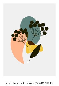 Botanical wall art vector set. Foliage line art drawing with abstract shape. Abstract Plant Art design for print, cover, wallpaper, Minimal and natural wall art. Vector illustration.