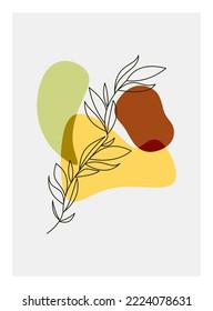 Conjunto de vectores de arte mural botánico. Dibujo artístico de línea de follaje con forma abstracta. Resumen Diseño de arte vegetal para impresión, cubierta, papel pintado, arte de pared mínimo y natural. Ilustración vectorial.